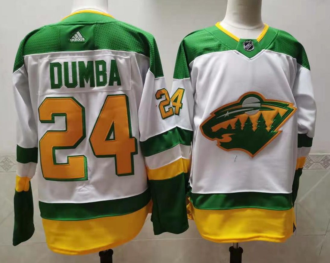 Men Minnesota Wild #24 Dumba White Throwback Authentic Stitched 2020 Adidias NHL Jersey